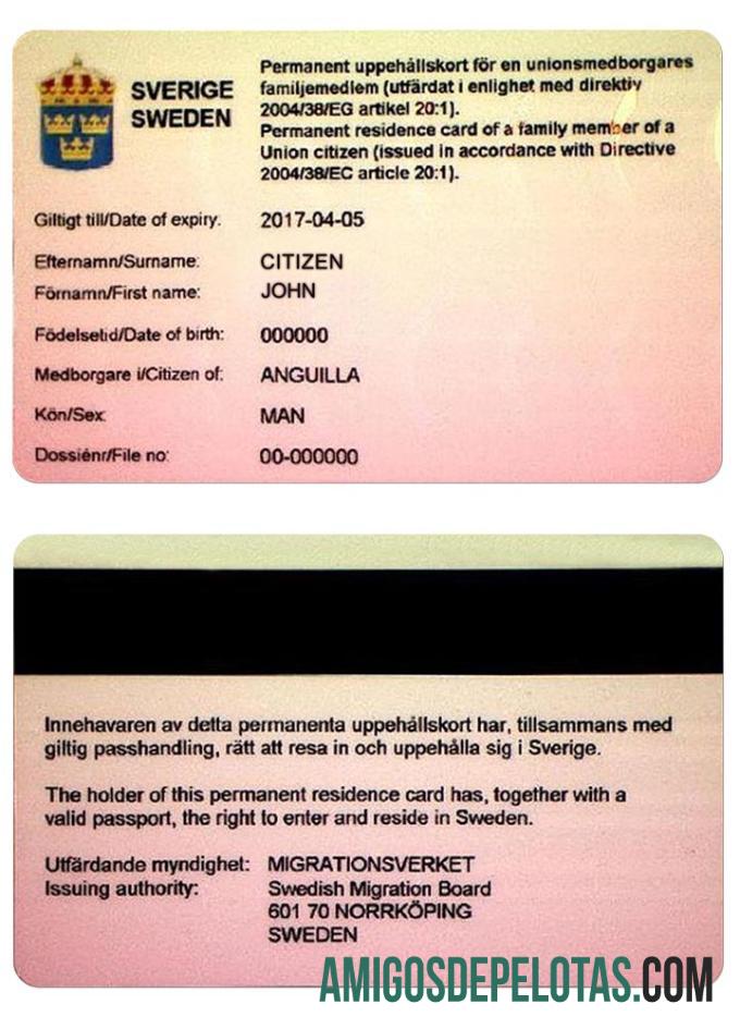 SUÉCIA Cartão de Residência Permanente modelo